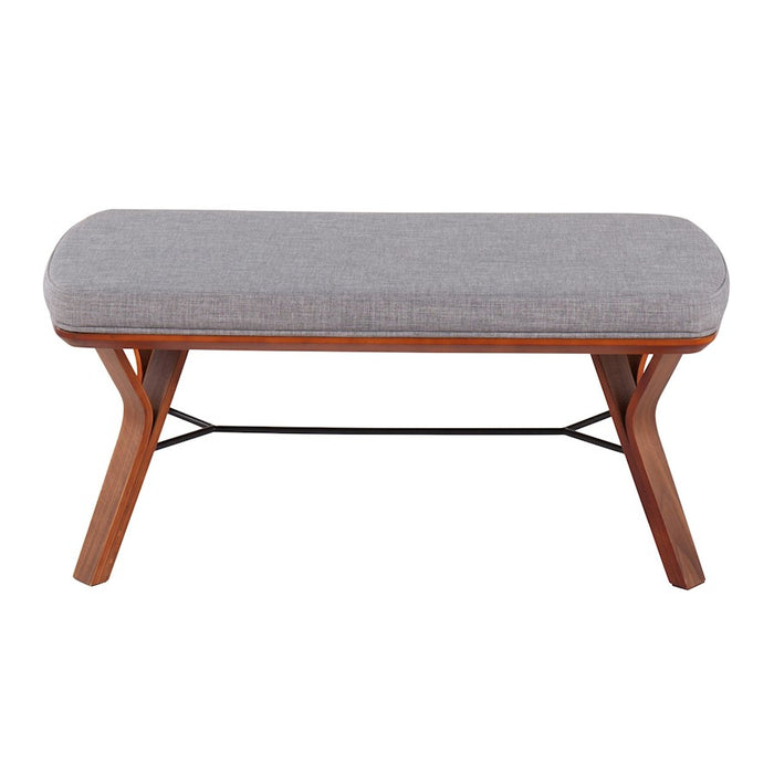 LumiSource Folia Bench in Walnut Wood/Light Grey Fabric