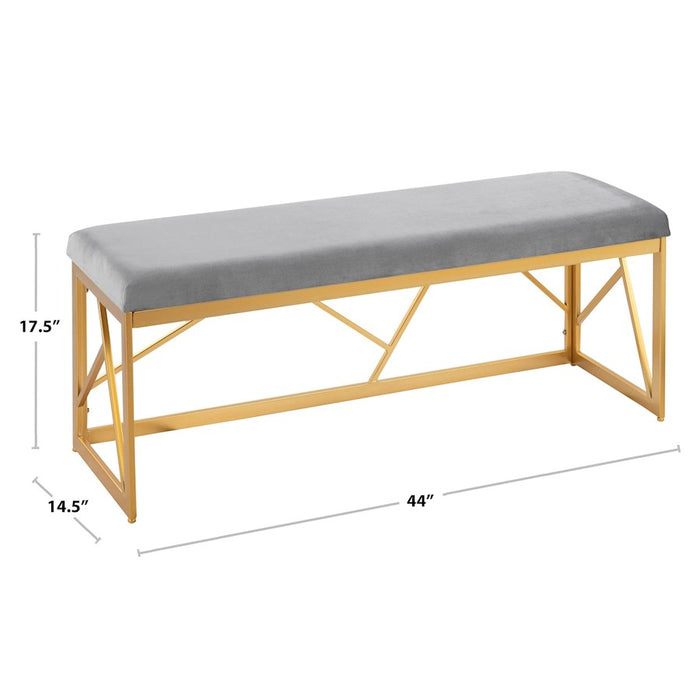 LumiSource Folia Bench in Walnut Wood/Light Grey Fabric