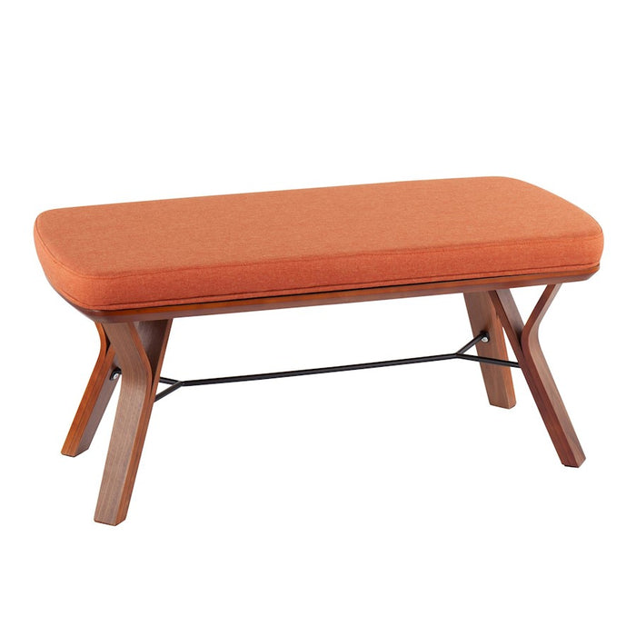 LumiSource Folia Bench in Walnut Wood/Orange Fabric - BC-FOLIAWLO