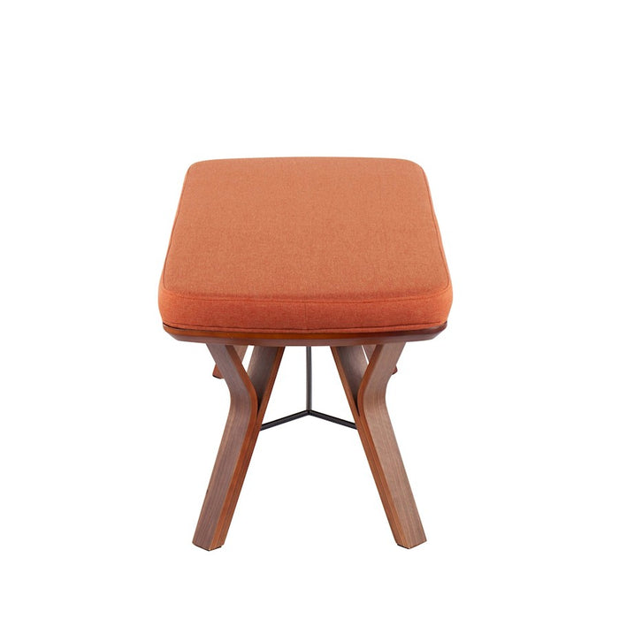 LumiSource Folia Bench in Walnut Wood/Orange Fabric