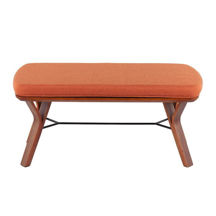LumiSource Folia Bench in Walnut Wood/Orange Fabric