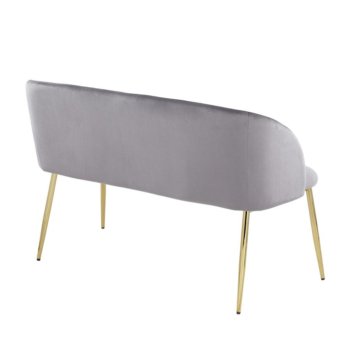 LumiSource Fran Bench in Gold Steel/Grey Velvet