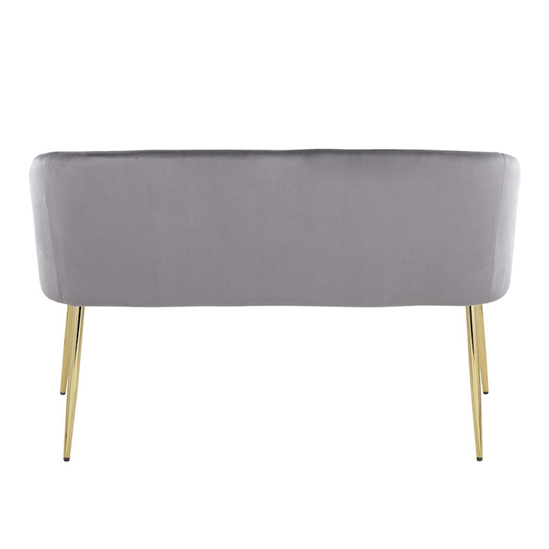 LumiSource Fran Bench in Gold Steel/Grey Velvet