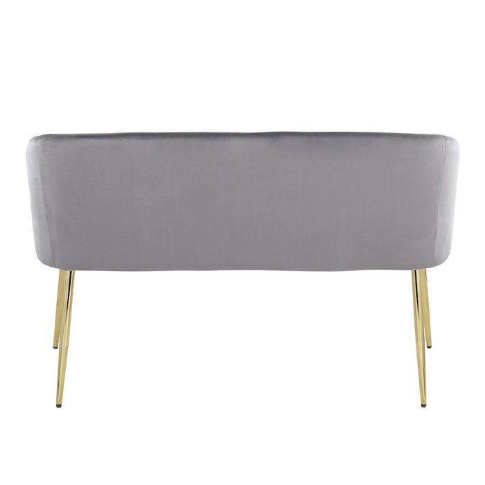 LumiSource Fran Bench in Gold Steel/Grey Velvet
