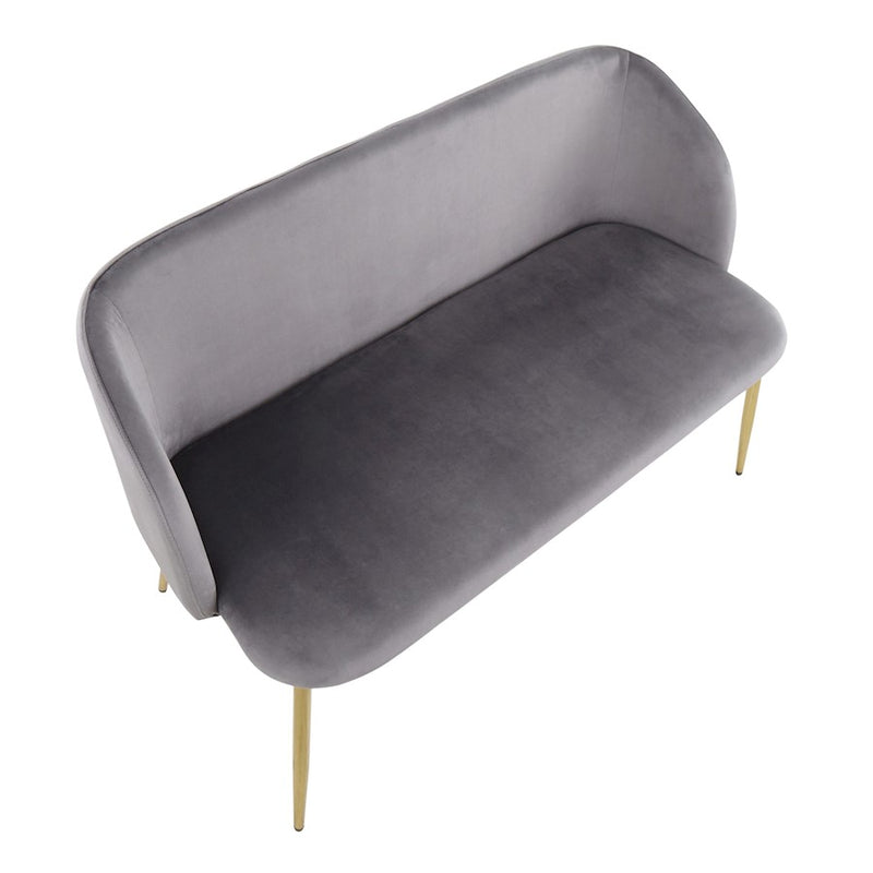 LumiSource Fran Bench in Gold Steel/Grey Velvet