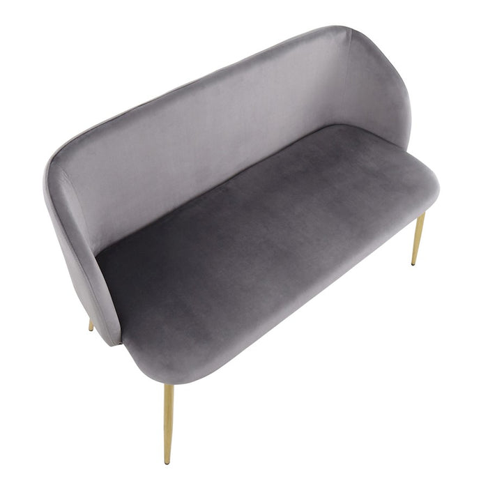 LumiSource Fran Bench in Gold Steel/Grey Velvet