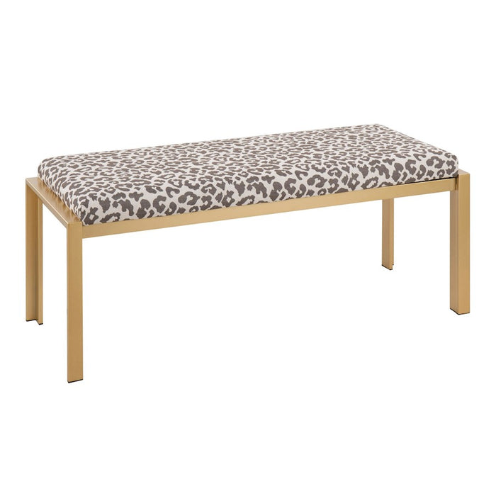 LumiSource Fuji Bench in Gold Metal/Beige Leopard Fabric - BC-FUJIAUBGL