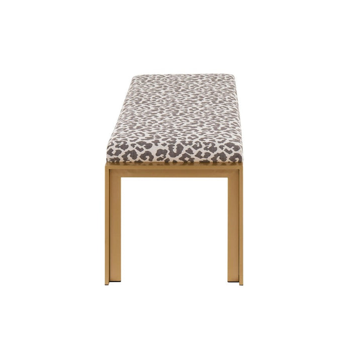 LumiSource Fuji Bench in Gold Metal/Beige Leopard Fabric