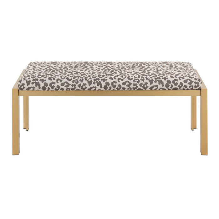 LumiSource Fuji Bench in Gold Metal/Beige Leopard Fabric