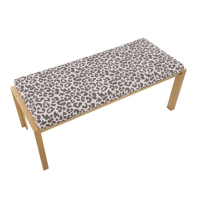 LumiSource Fuji Bench in Gold Metal/Beige Leopard Fabric