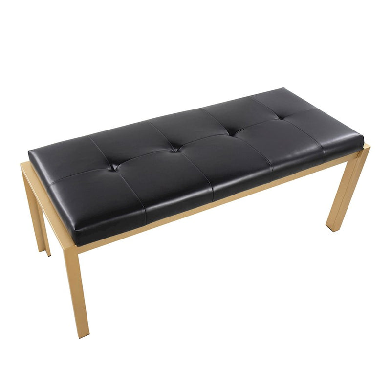 LumiSource Fuji Bench 46in Wide | Contemporary Gold Metal and Black PU | Entryway & Bedroom Seating | 46 x 18 x 18 in | Model BC-FUJIAUBK