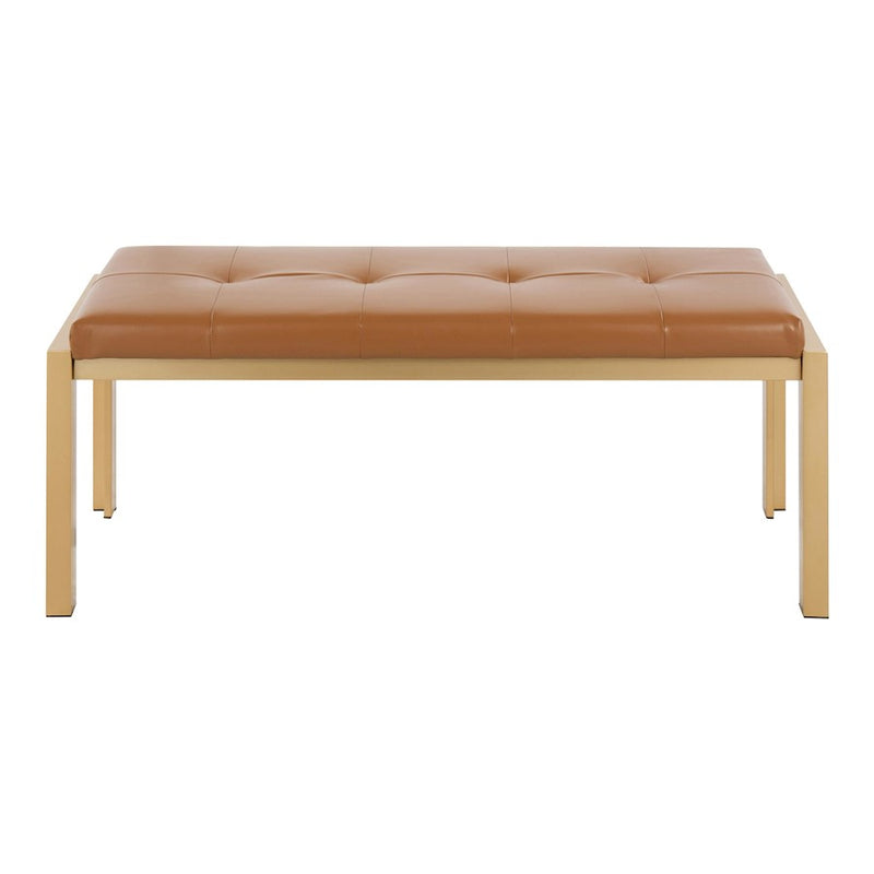 LumiSource Fuji 46in Bench | Gold Metal Frame and Camel PU Cushion | Entryway, Bedroom & Dining Room | 46 x 18.5 x 18 in | Model BC-FUJIAUCAM