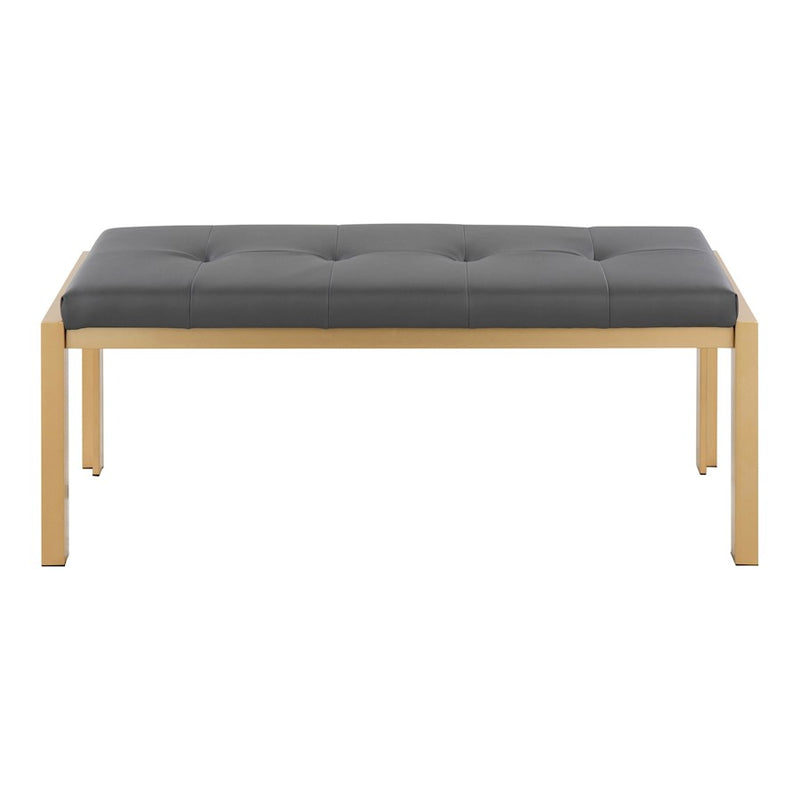 LumiSource Fuji 46in Bench | Gold Metal Frame and Grey PU Cushion | Entryway, Bedroom & Dining Room | 46 x 18.5 x 18 in | Model BC-FUJIAUGY