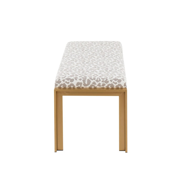 LumiSource Fuji Bench in Gold/Grey Leopard Fabric