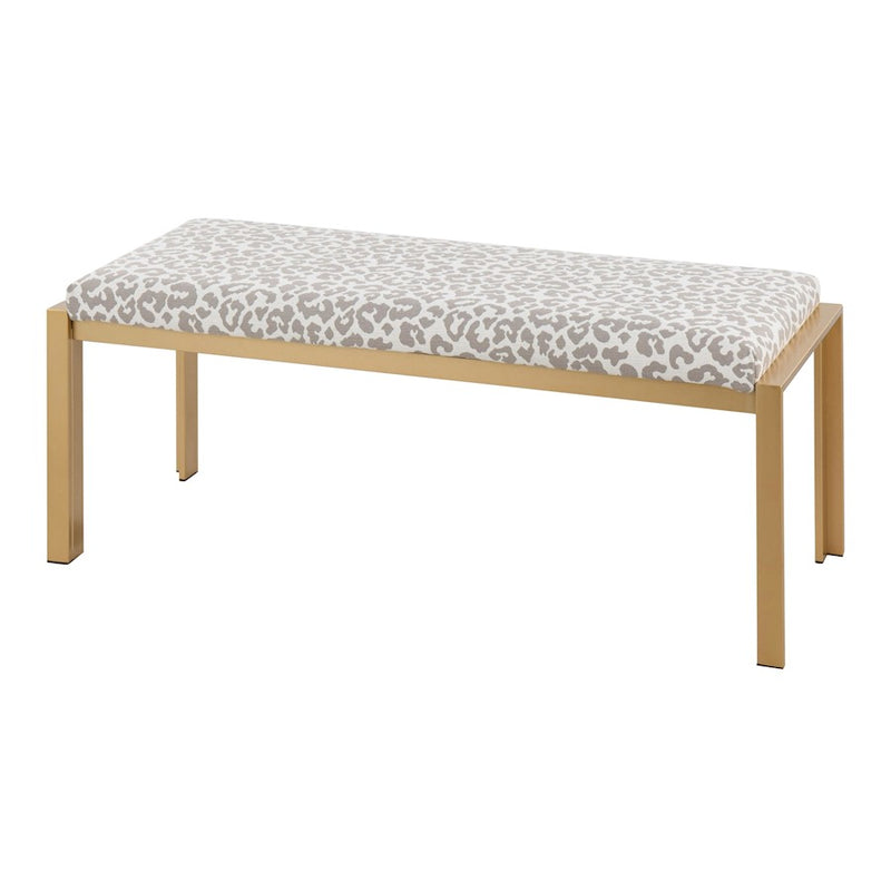 LumiSource Fuji 46in Bench | Gold Metal Frame and Grey Leopard Fabric Cushion | Entryway, Bedroom & Dining Room | Model BC-FUJIAUGYL
