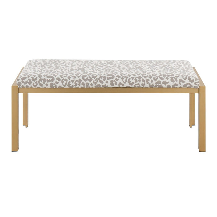 LumiSource Fuji Bench in Gold/Grey Leopard Fabric