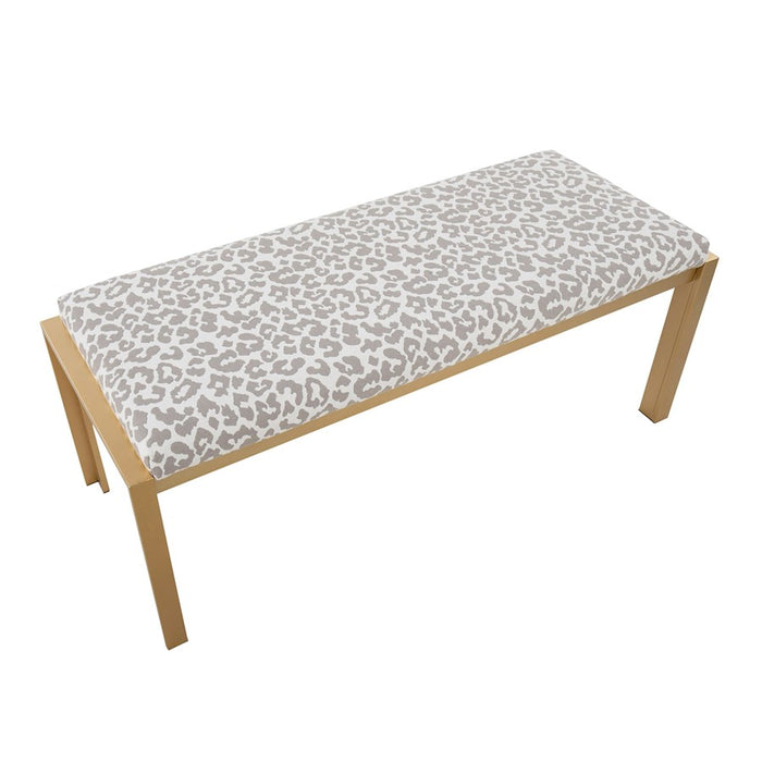LumiSource Fuji Bench in Gold/Grey Leopard Fabric
