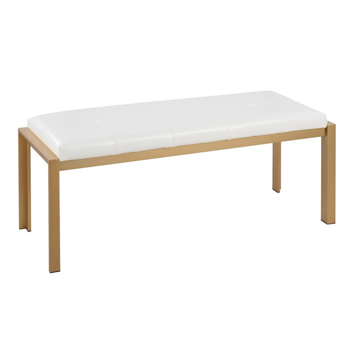 LumiSource Fuji Bench in Gold Metal/White PU - BC-FUJIAUW