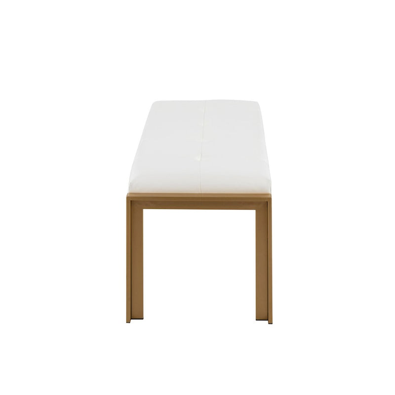 LumiSource Fuji 46in Bench | Gold Metal Frame and White PU Cushion | Entryway, Bedroom & Dining Room | 46 x 18.5 x 18 in | Model BC-FUJIAUW