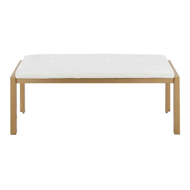 LumiSource Fuji 46in Bench | Gold Metal Frame and White PU Cushion | Entryway, Bedroom & Dining Room | 46 x 18.5 x 18 in | Model BC-FUJIAUW