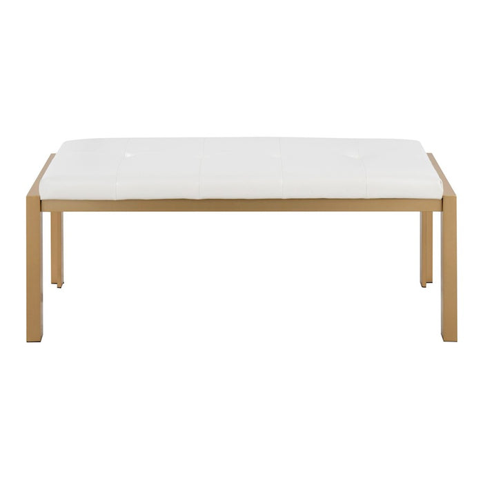 LumiSource Fuji Bench in Gold Metal/White PU