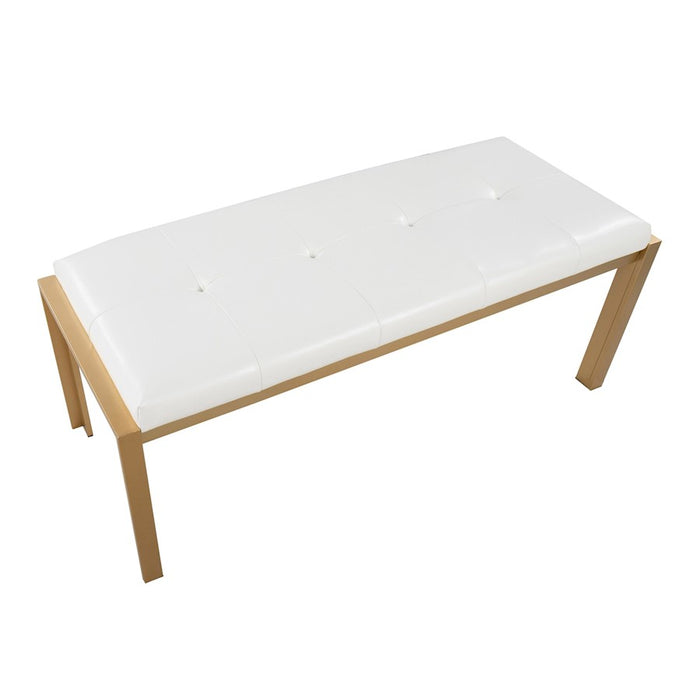 LumiSource Fuji Bench in Gold Metal/White PU