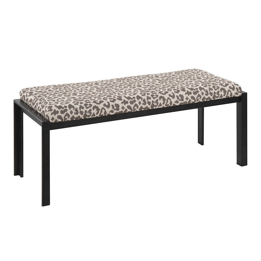 LumiSource Fuji Bench in Black Metal/Beige Leopard Fabric - BC-FUJIBKBGL
