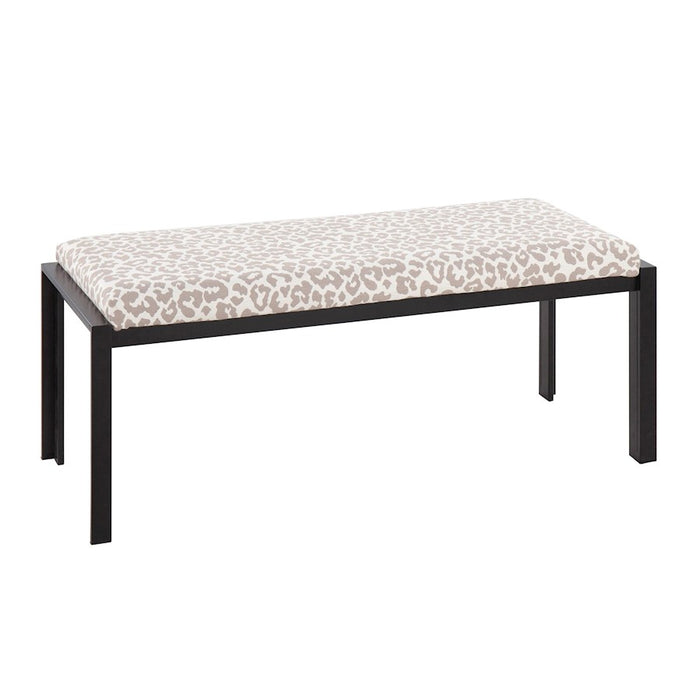 LumiSource Fuji Bench in Black Metal/Beige Leopard Fabric