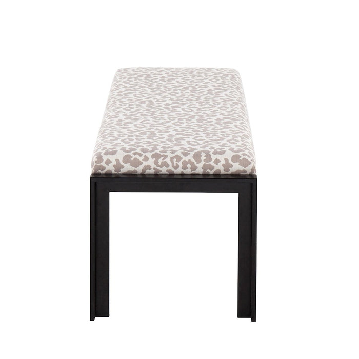 LumiSource Fuji Bench in Black Metal/Beige Leopard Fabric