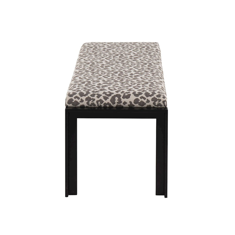 LumiSource Fuji Bench in Black Metal/Beige Leopard Fabric