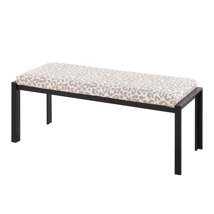 LumiSource Fuji Bench in Black Metal/Beige Leopard Fabric