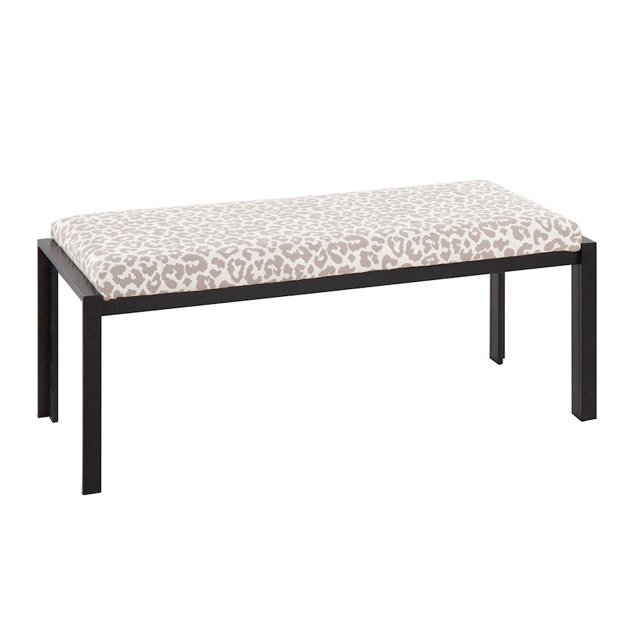 LumiSource Fuji Bench in Black Metal/Grey Leopard Fabric - BC-FUJIBKGYL