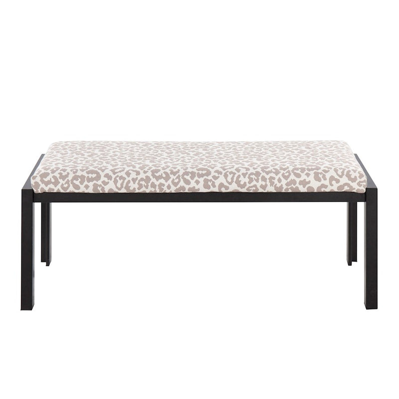 LumiSource Fuji Bench in Black Metal/Grey Leopard Fabric