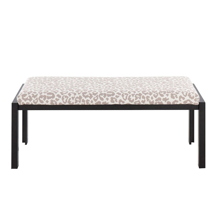 LumiSource Fuji Bench in Black Metal/Grey Leopard Fabric