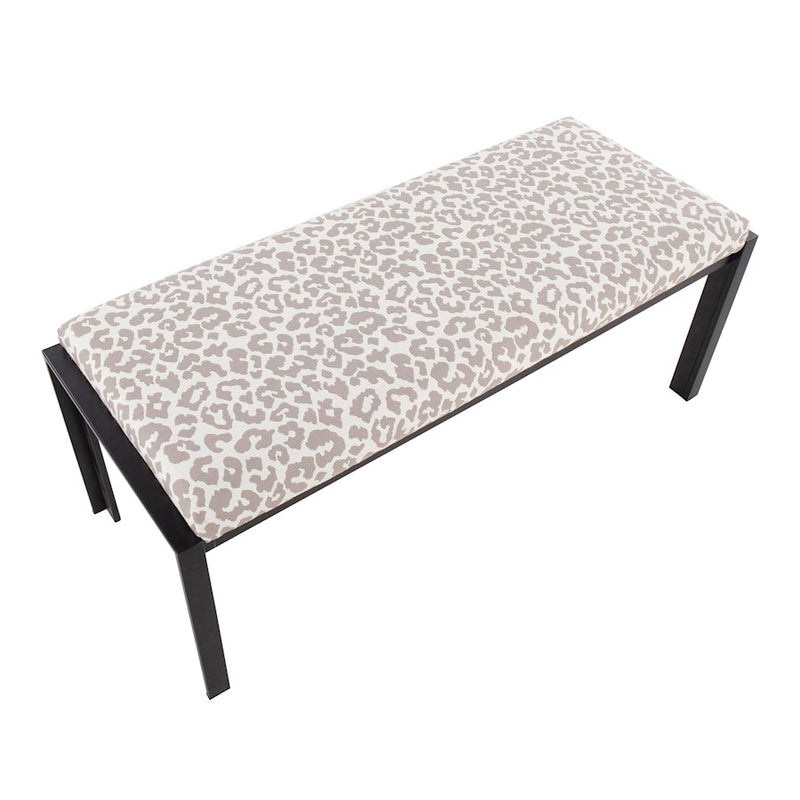 LumiSource Fuji Bench in Black Metal/Grey Leopard Fabric