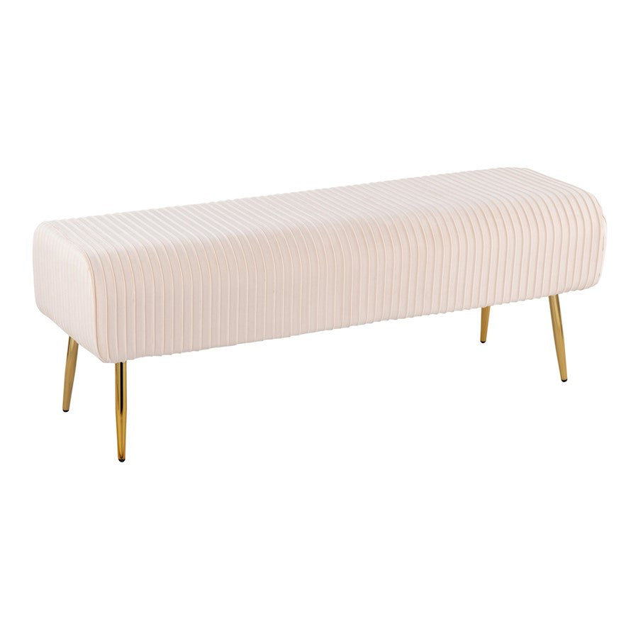 LumiSource Marla Pleated Bench in Gold Steel/Cream Velvet - BC-MARLAPLTAUVCR
