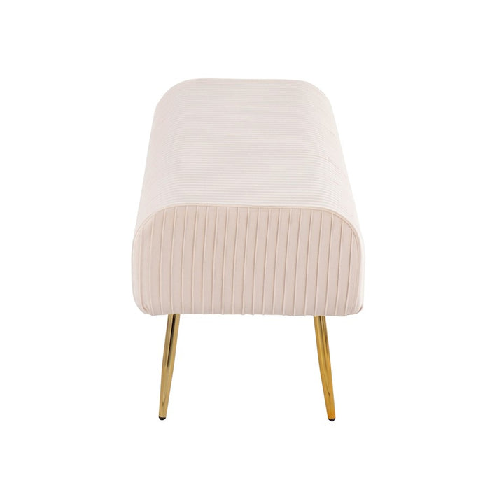 LumiSource Marla Pleated Bench in Gold Steel/Cream Velvet