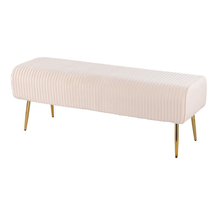 LumiSource Marla Pleated Bench in Gold Steel/Cream Velvet