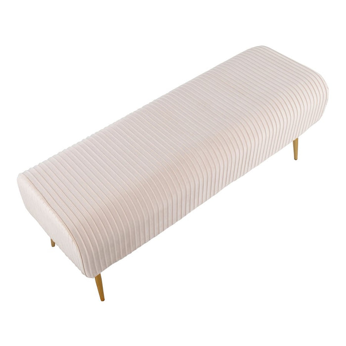 LumiSource Marla Pleated Bench in Gold Steel/Cream Velvet