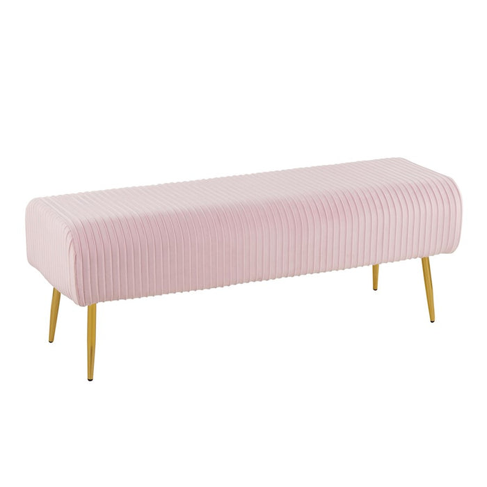 LumiSource Marla Pleated Bench in Gold Steel/Pink Velvet - BC-MARLAPLTAUVPK