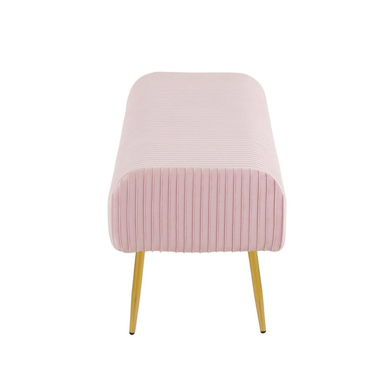 LumiSource Marla Pleated Bench in Gold Steel/Pink Velvet
