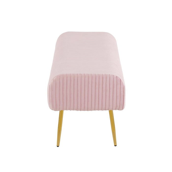 LumiSource Marla Pleated Bench in Gold Steel/Pink Velvet