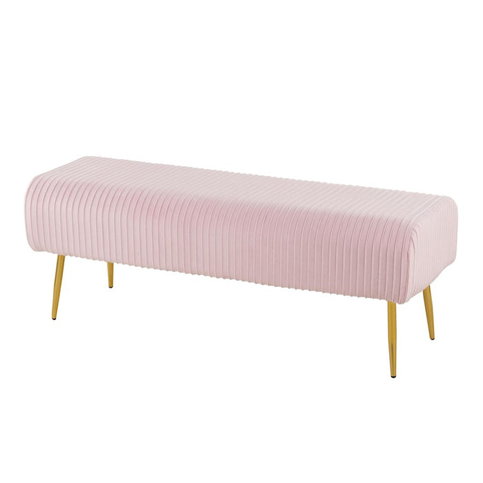 LumiSource Marla Pleated Bench in Gold Steel/Pink Velvet