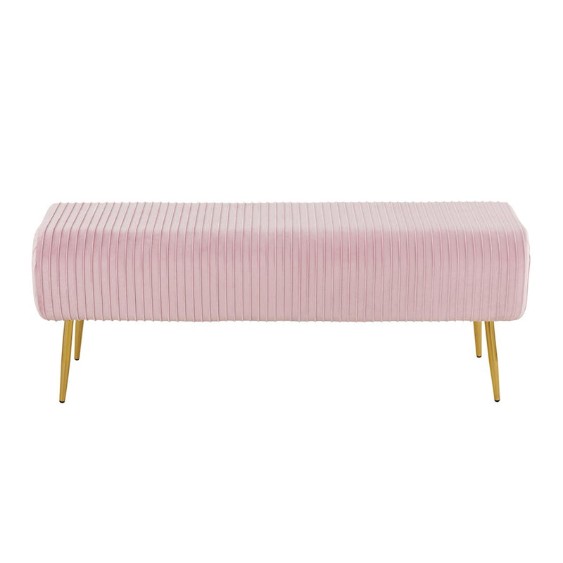 LumiSource Marla Pleated Bench in Gold Steel/Pink Velvet