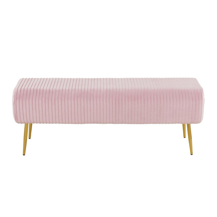 LumiSource Marla Pleated Bench in Gold Steel/Pink Velvet