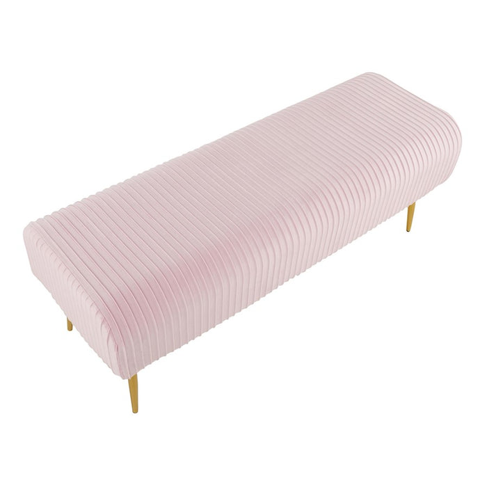 LumiSource Marla Pleated Bench in Gold Steel/Pink Velvet