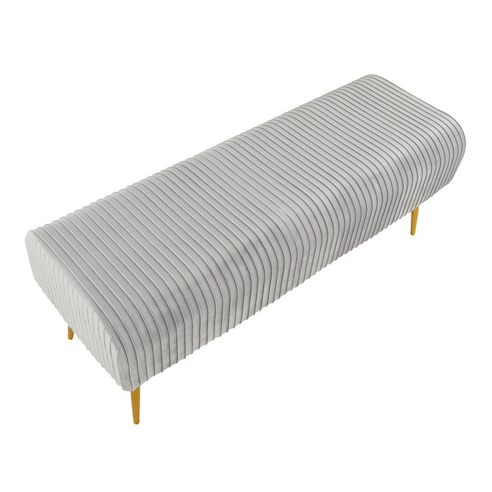 LumiSource Marla Pleated Bench in Gold Steel/Silver Velvet