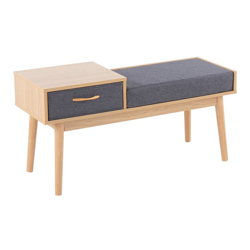 LumiSource Telephone Bench in Natural Wood/Grey Fabric - BC-PHONENAGY