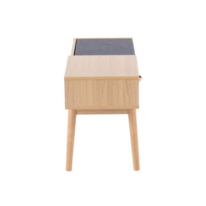 LumiSource Telephone Bench in Natural Wood/Grey Fabric