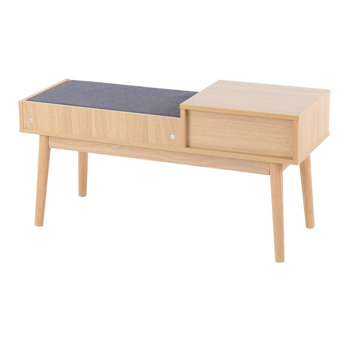 LumiSource Telephone Bench in Natural Wood/Grey Fabric